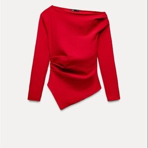 ZARA asymmetrical stretch top shirt pants reformation aritzia red SOLD OUT!